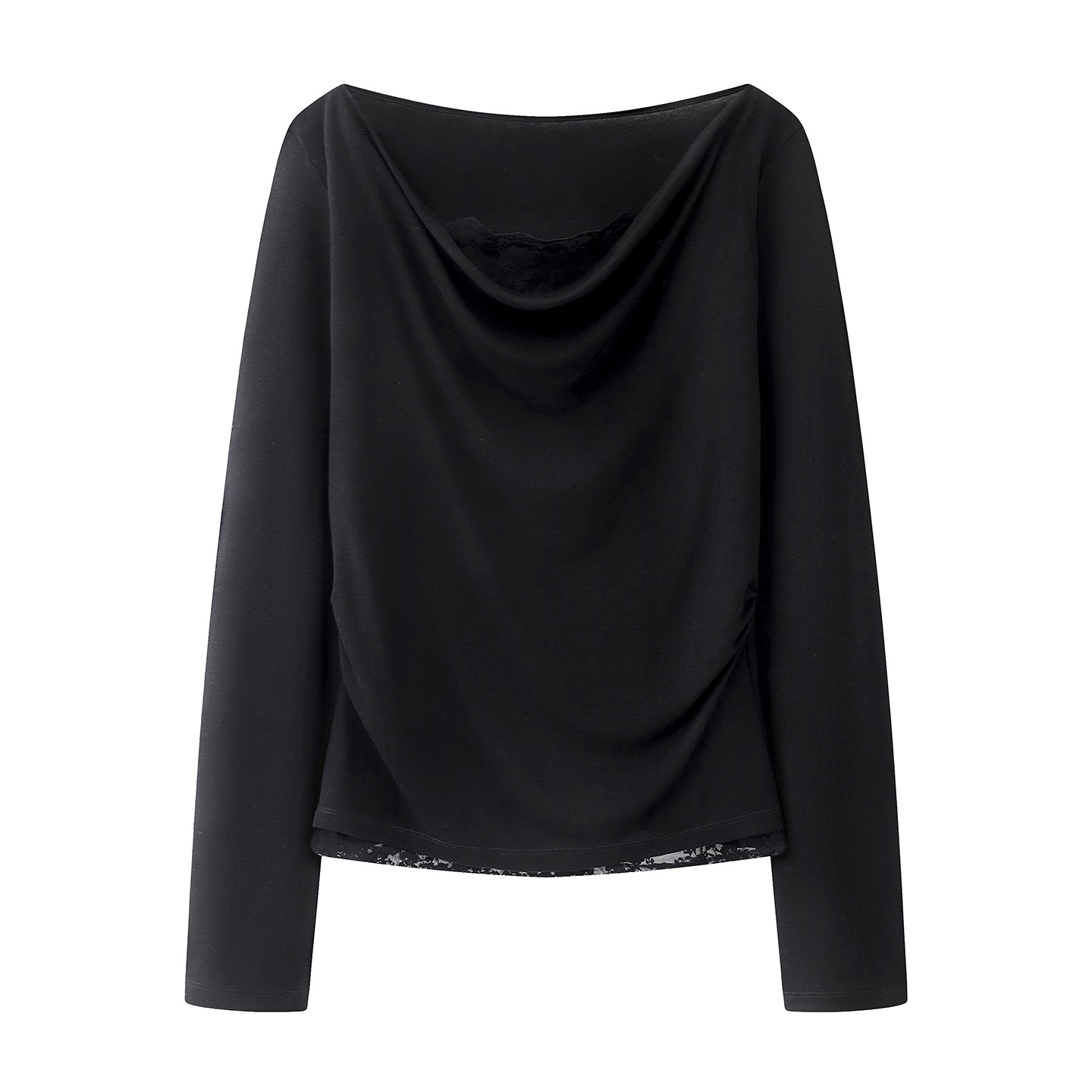 2026春新款荡领黑色打底衫针织衫上衣女1136