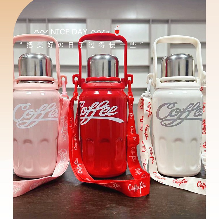 可乐杯水杯316不锈钢保温杯保温壶大容量学生便携提绳杯真空便携