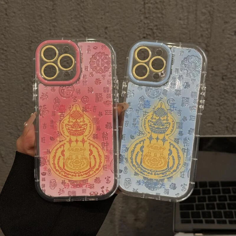 百福葫芦羽纱泡芙壳适用苹果16promax手机壳华为oppo小米15vivo