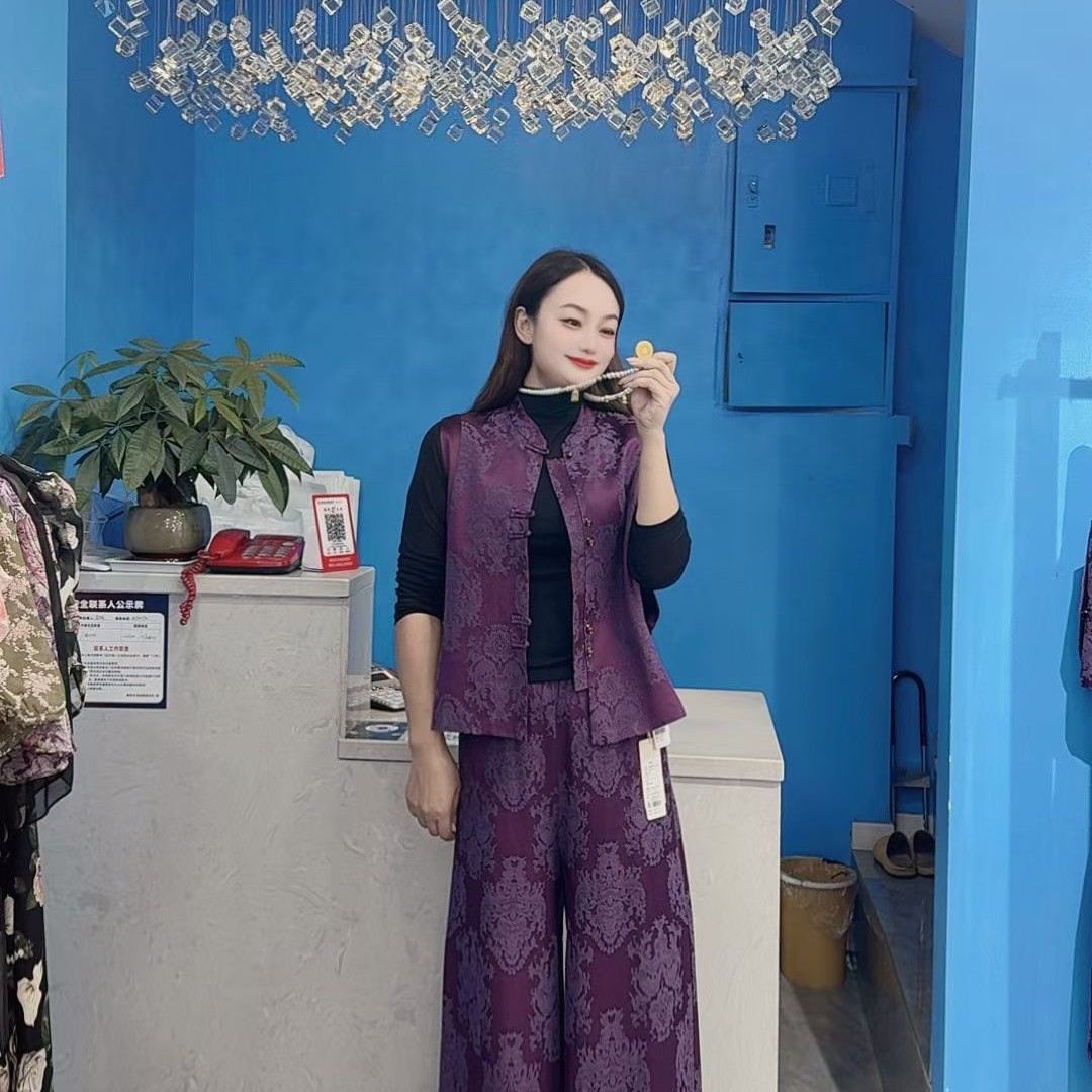 曼雪菲松紧腰国风阔腿裤