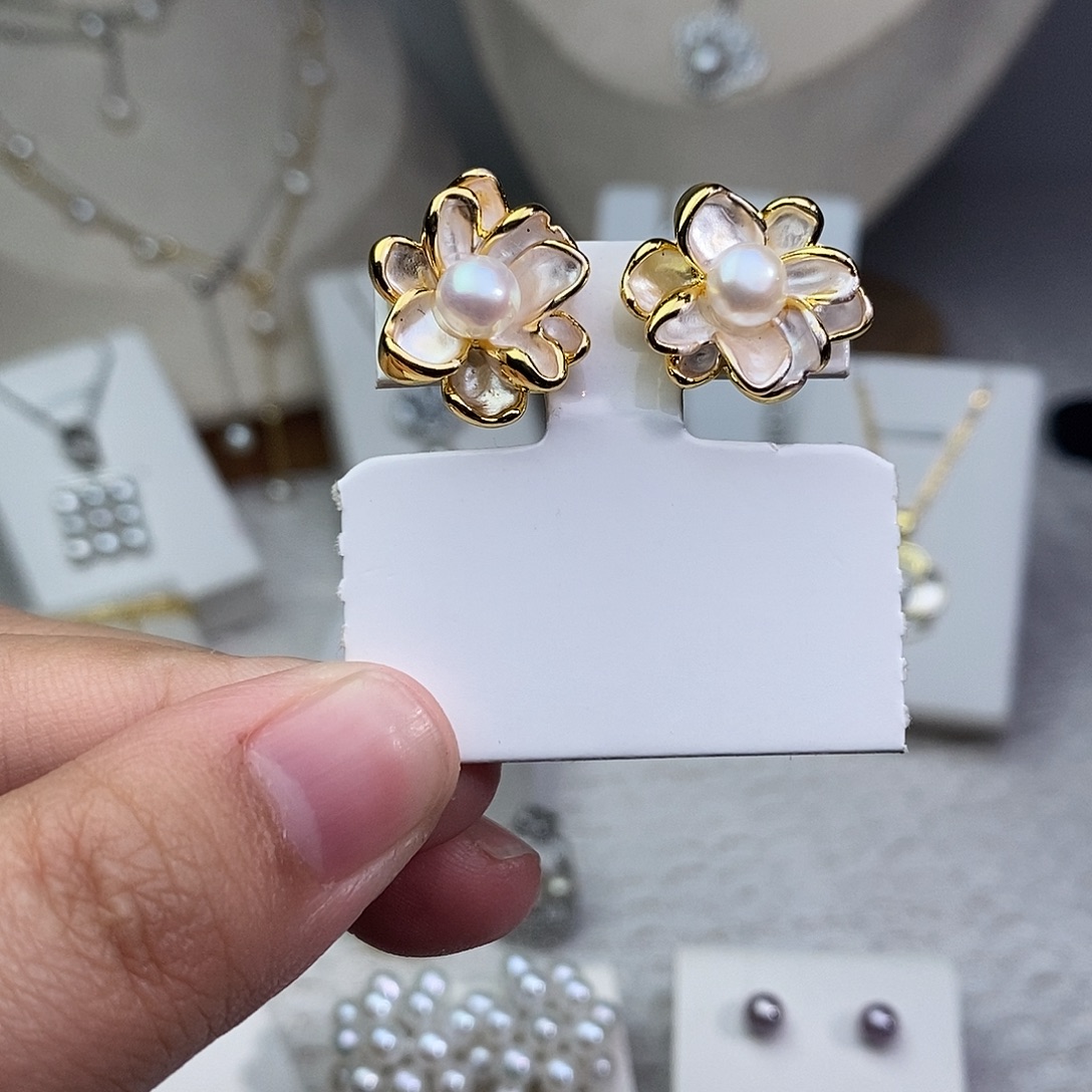 淡水珍珠耳饰银S925镶嵌