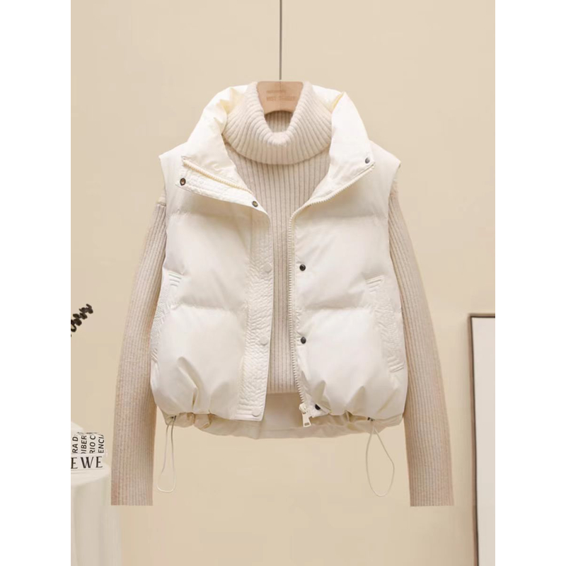 2025新款爆款羽绒棉服马甲女款PU皮免洗立领宽松短款洋气坎肩马夹