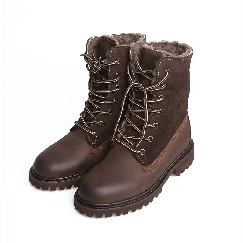 7折山山家-左岸迷香【靴子】Z22FWS004中筒牛皮加绒系带棕色鞋带 冬