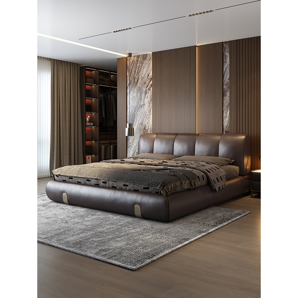 沙丘裙边储物床真皮床现代简约双人床主卧大床软包婚床高端皮艺床