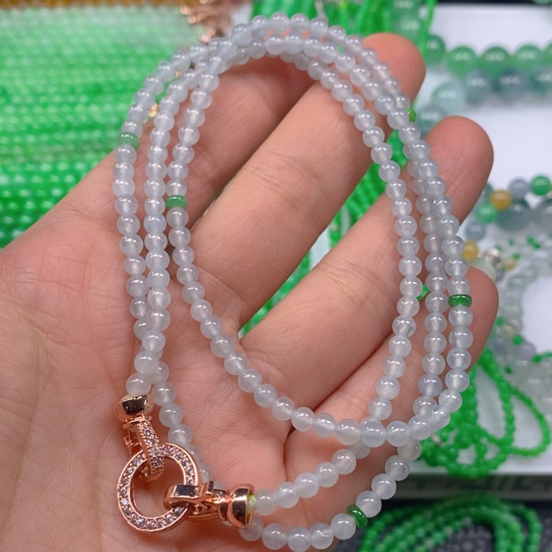 翡翠颈饰未镶嵌冰种圆珠项链4m' m