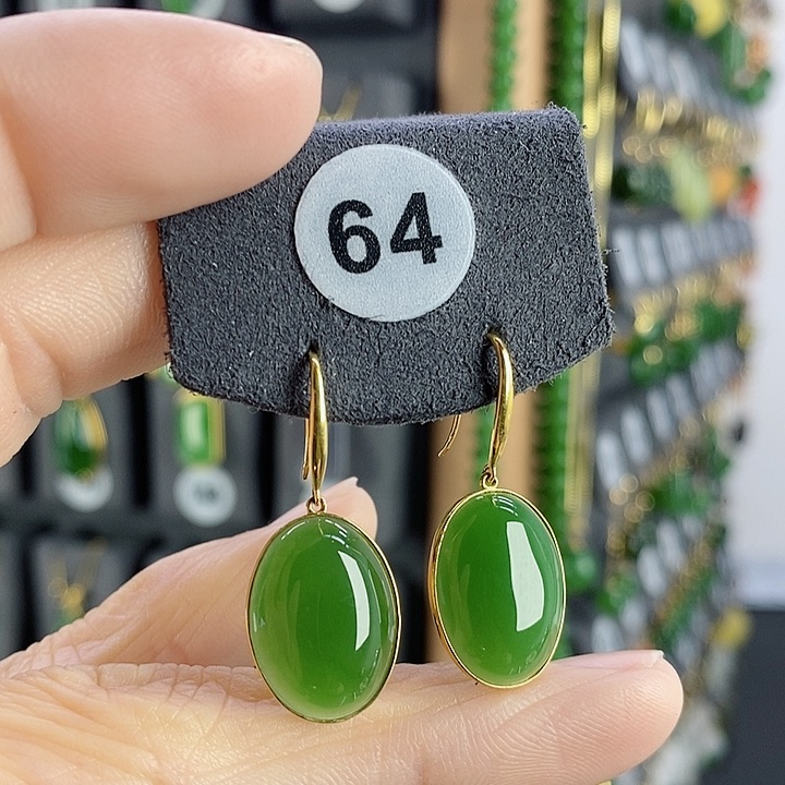 和田玉耳饰18K金镶嵌