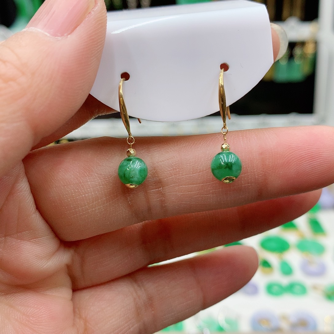 翡翠耳饰18K金镶嵌的