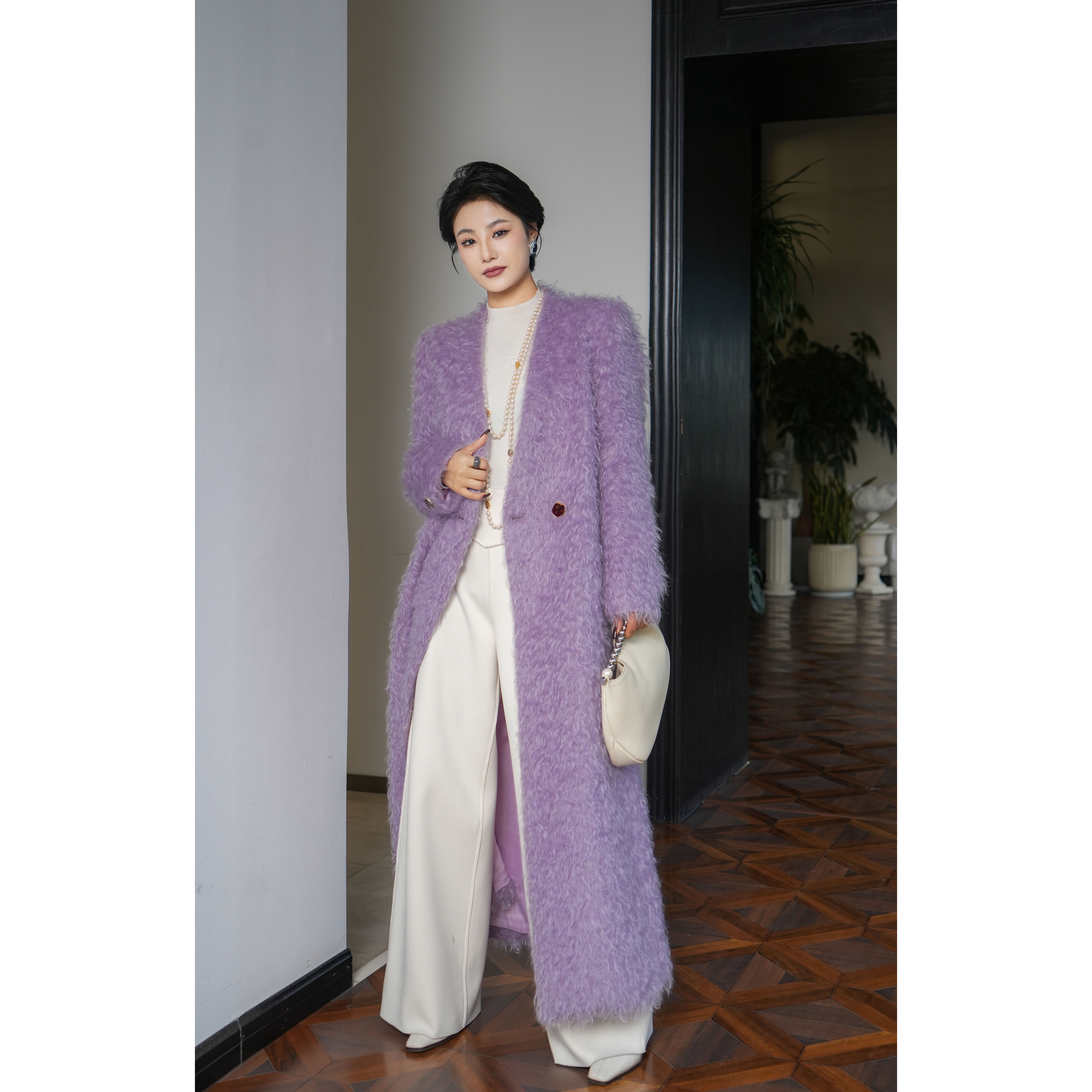 【暖音】轻皮草法式色彩美学 进口南非马海毛长毛冬季H型大衣