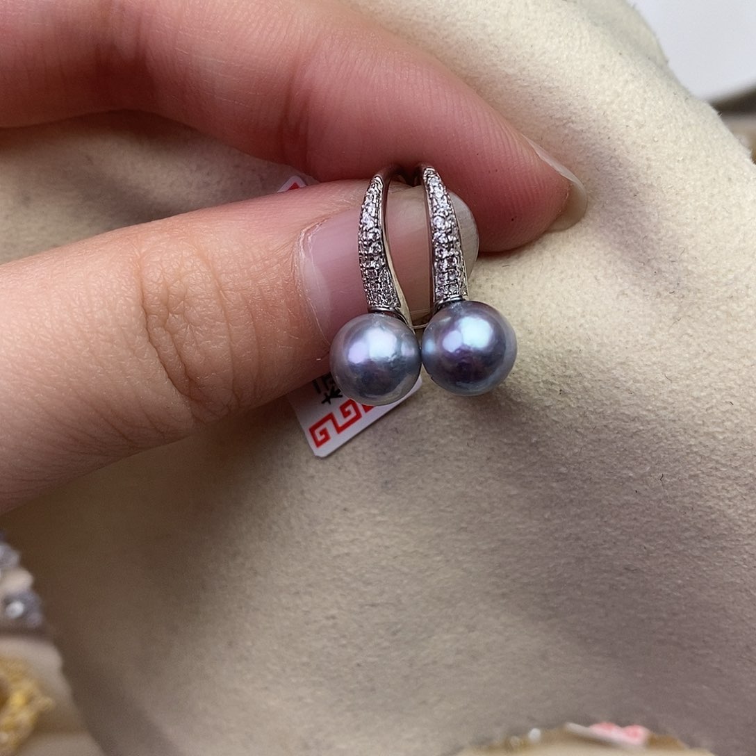 海水珍珠耳饰银S925镶嵌