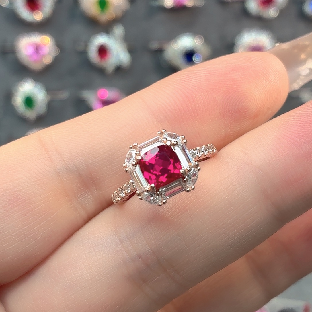 925银培育卢比莱色宝石