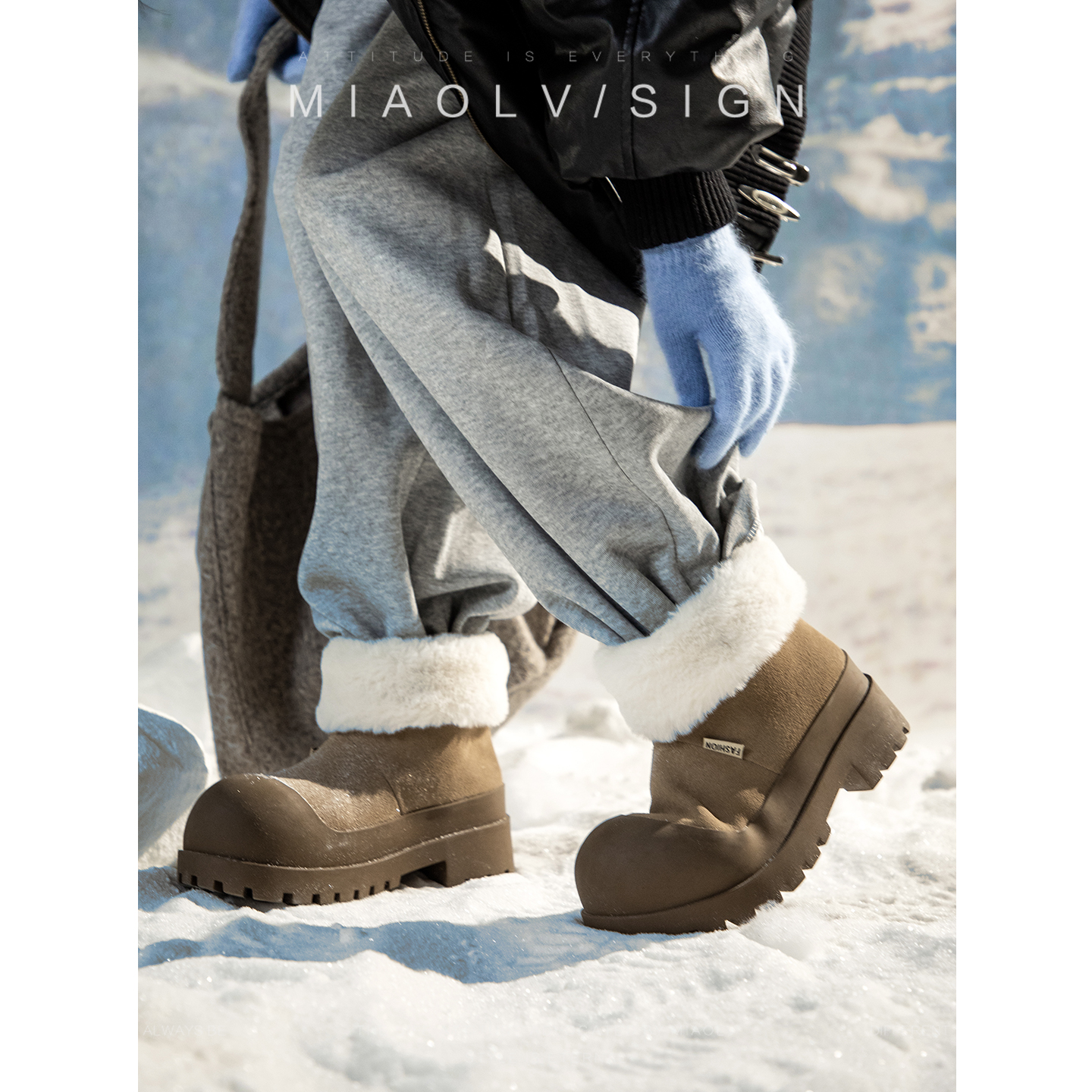 达人专属「妙侣」顽童托卡~厚底大头丑萌雪地靴短靴加绒保暖棉鞋