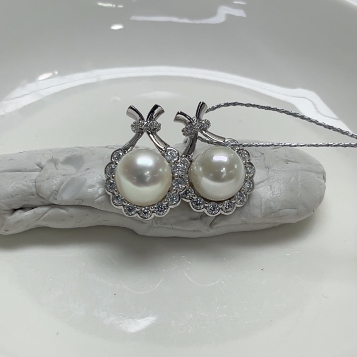 银S925镶嵌耳饰海水珍珠7-8mm8号