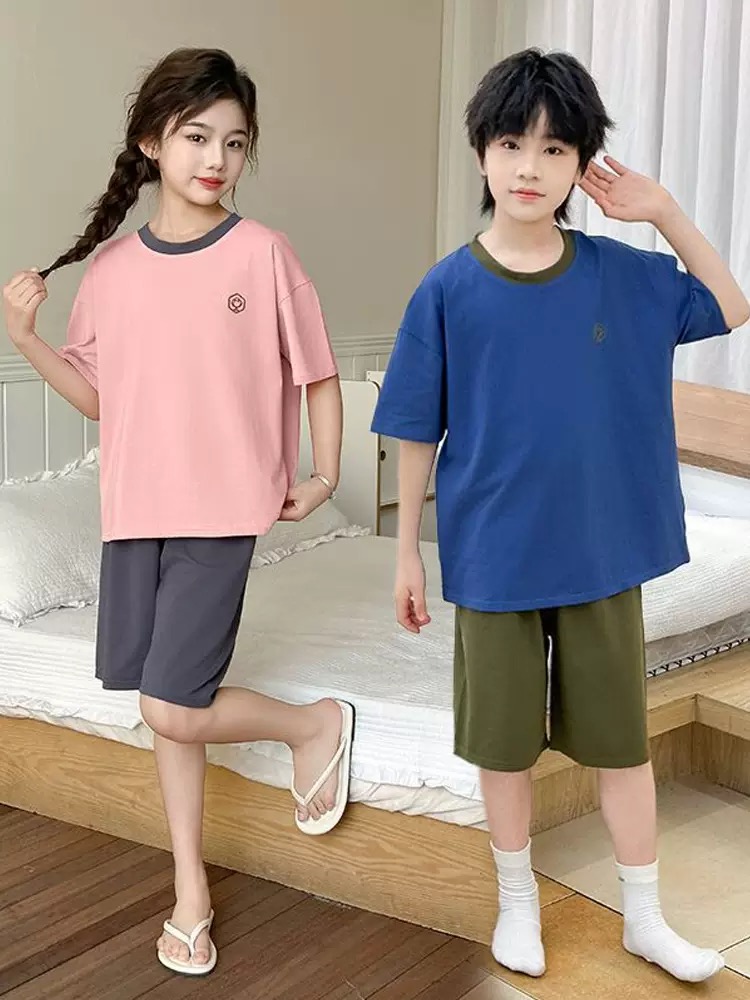 128L1284 2025精梳棉睡衣纯棉落肩宽松男女童家居服小女孩空调服