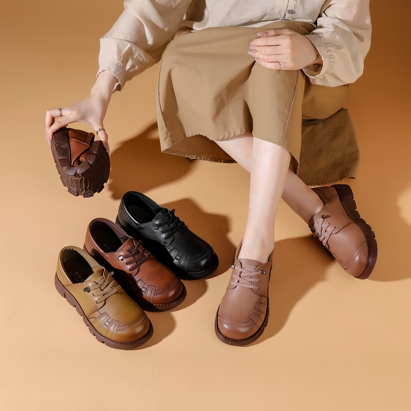 2025新款软底厚底头层牛皮软面妈妈鞋平底一脚蹬单鞋女鞋9871