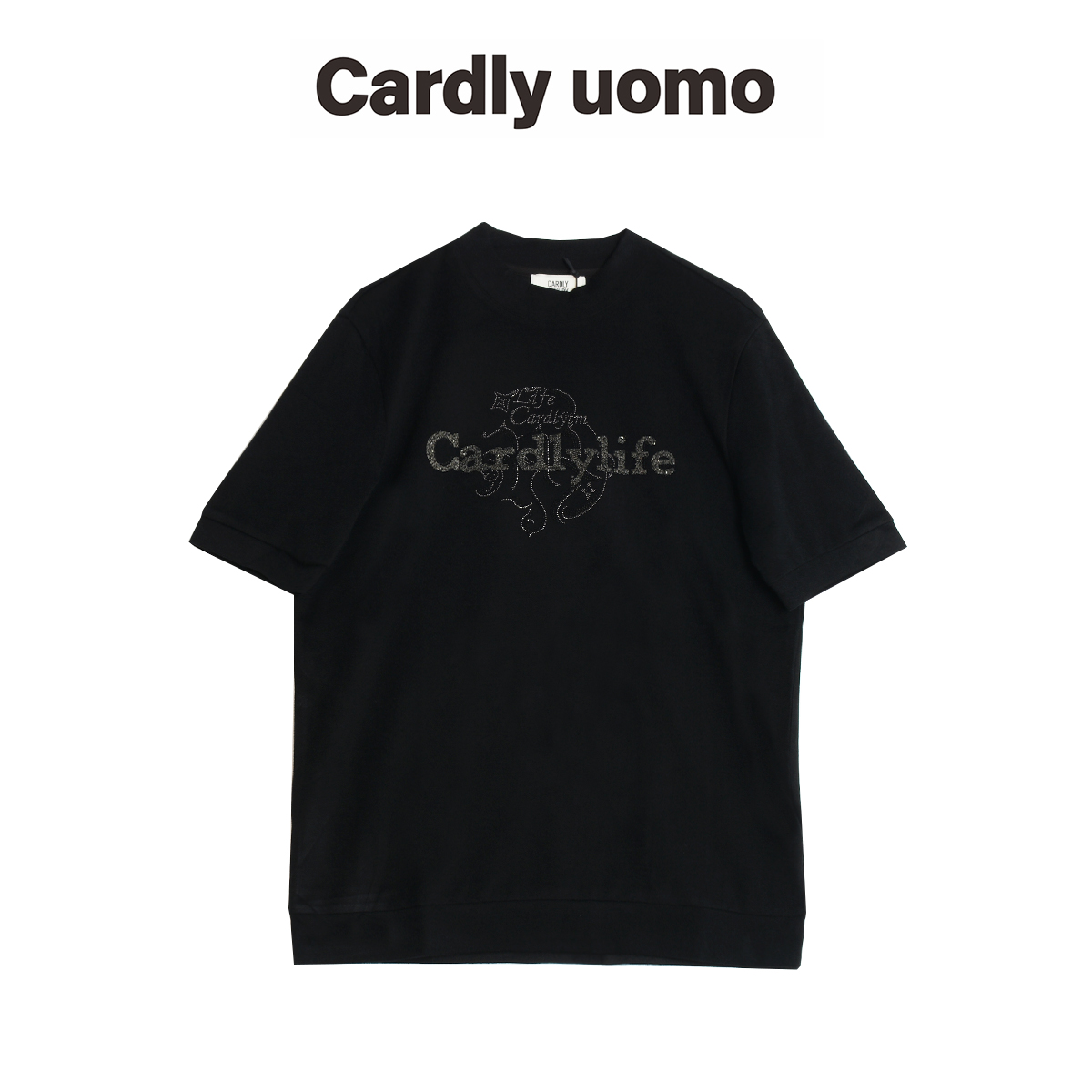 CARDLY秋冬莫代尔圆领烫钻字母修身短袖男T恤青年休闲内搭打底衫