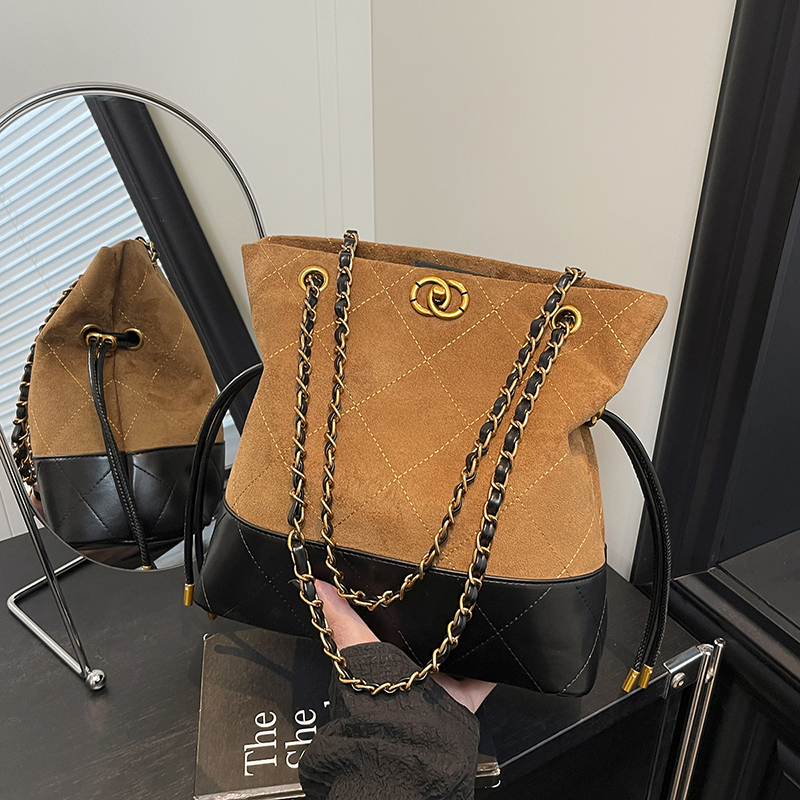 托特包法式双根刺绣便携波点斜挎包锁扣简约风复古风肩包小众女士