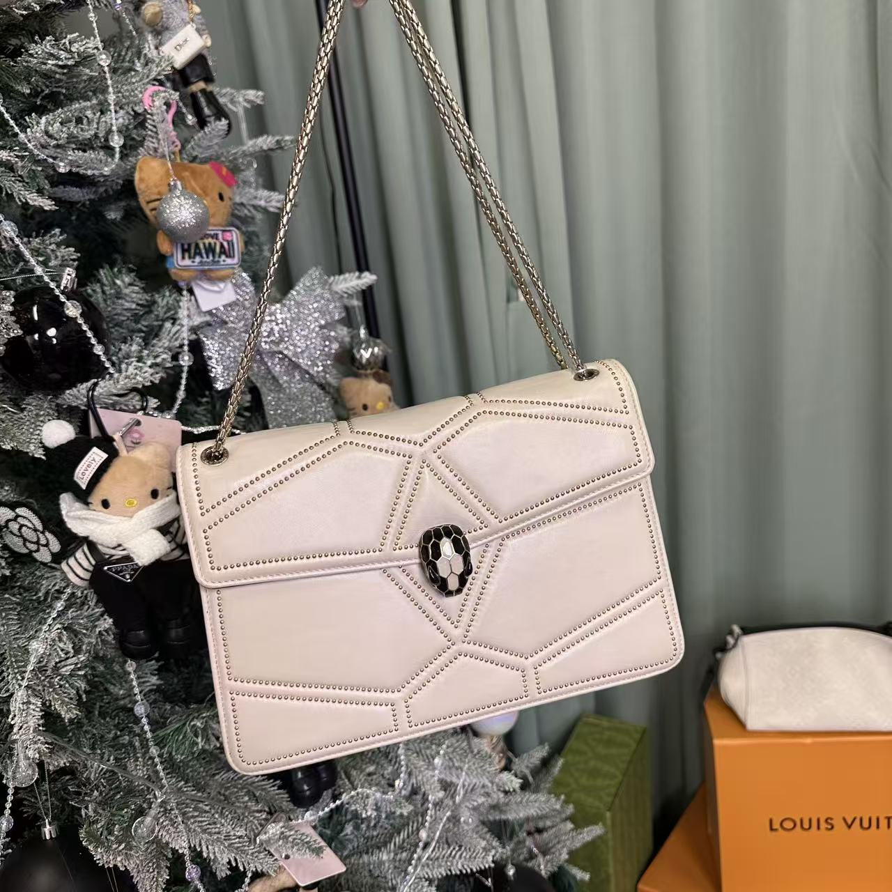 95新 BVLGARI/宝格丽 /蛇头/白色/手提斜挎包