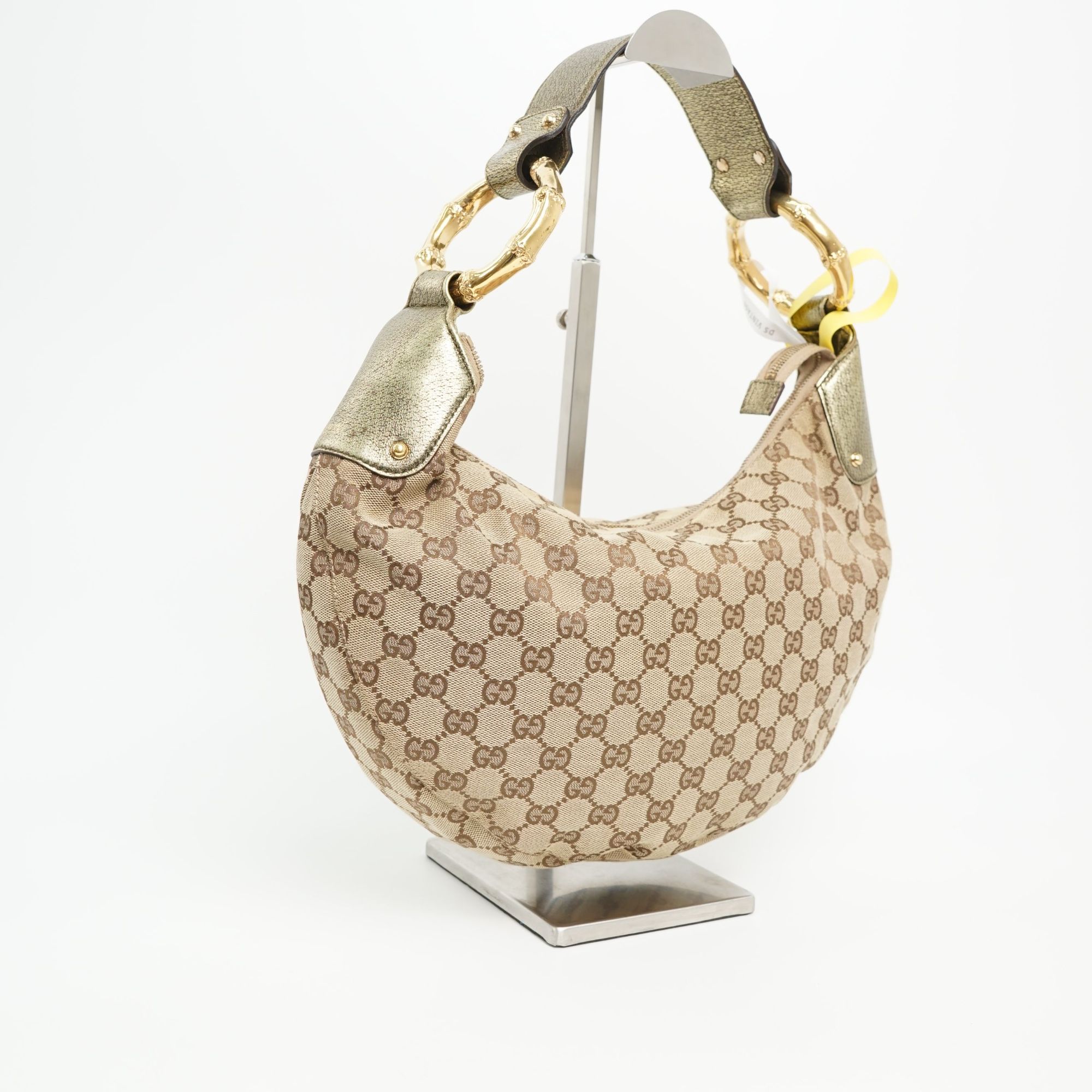 95新 GUCCI/古驰 古驰帆布拼皮革金属环腋下包/DS200128