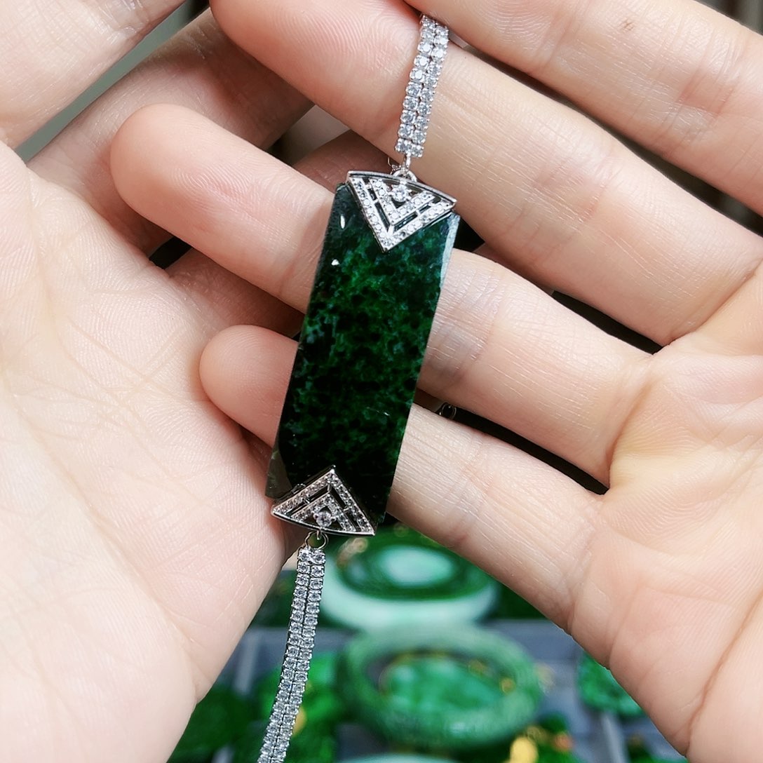 翡翠手链银S925镶嵌手链