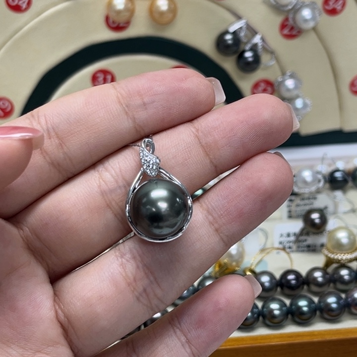 海水珍珠银S925镶嵌颈饰大溪地13-14mm26号