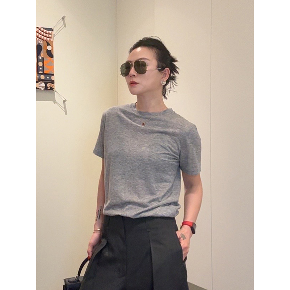 基础极简绵羊毛混纺短袖T恤P0036