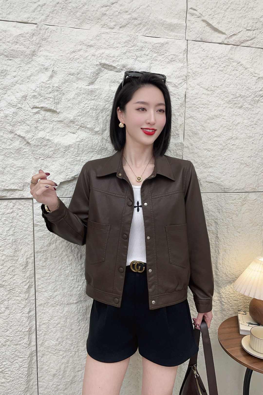 Y6603早秋款皮衣设计感百搭时尚外套休闲女款