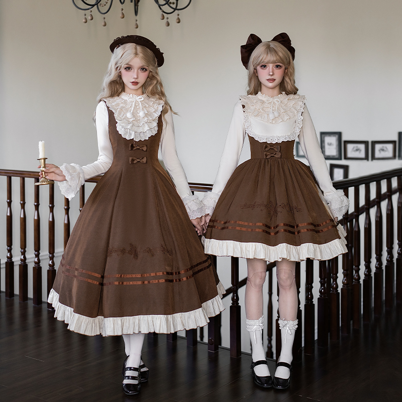 【橡木乐章】withpuji原创设计刺绣长jsk/托胸双子荷叶边lo裙秋冬