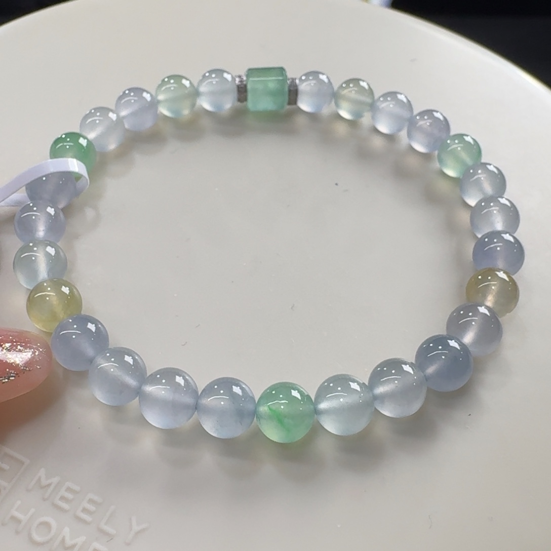 翡翠未镶嵌手链炸光高冰玻马卡龙彩钢卡6行家料