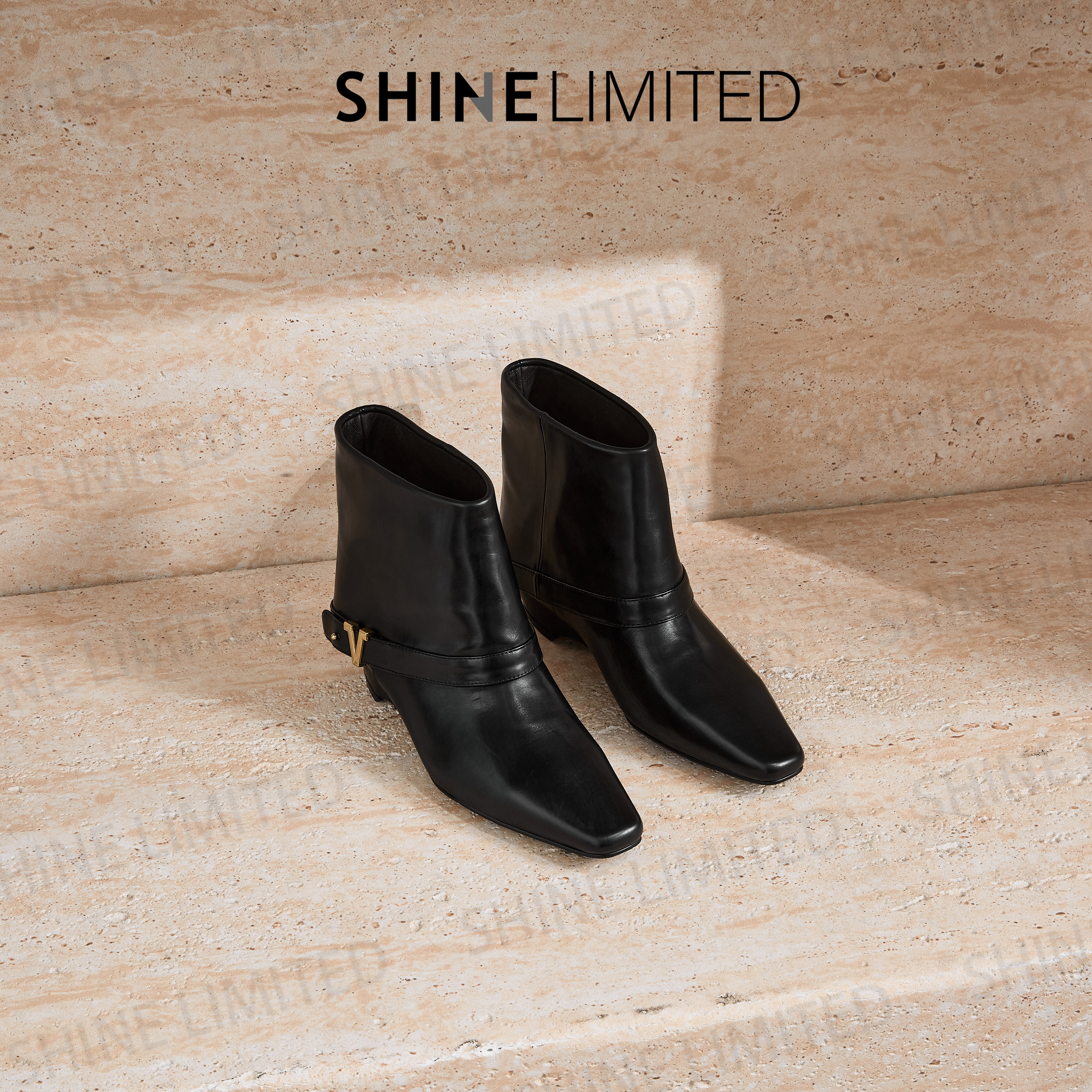 SHINELIMITED2025秋冬胎牛皮新款中跟休闲真皮英伦风短靴女G2629