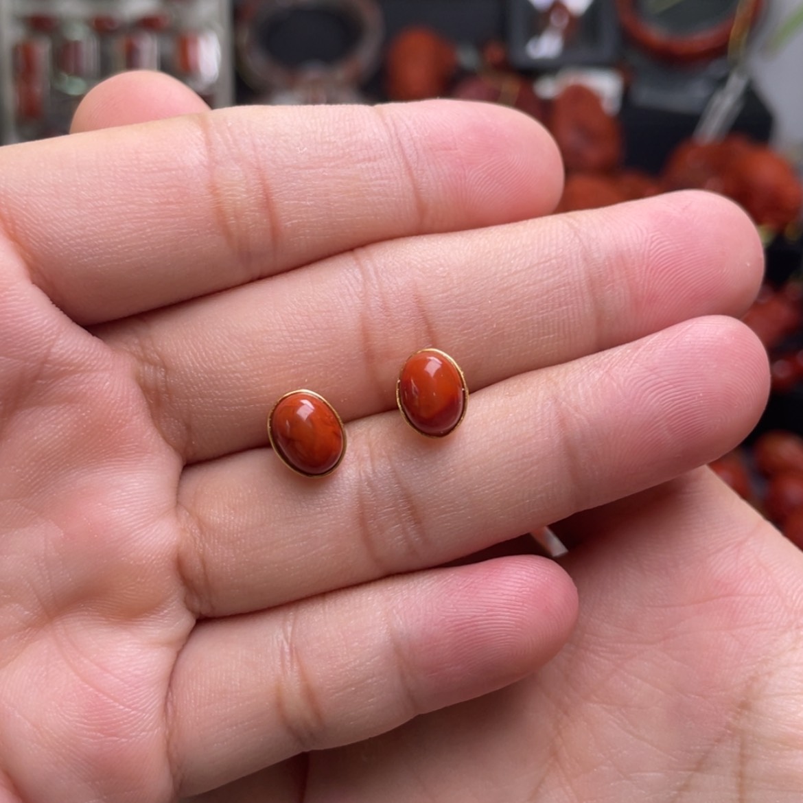 【闪购商品】银S925镶嵌耳钉南红玛瑙