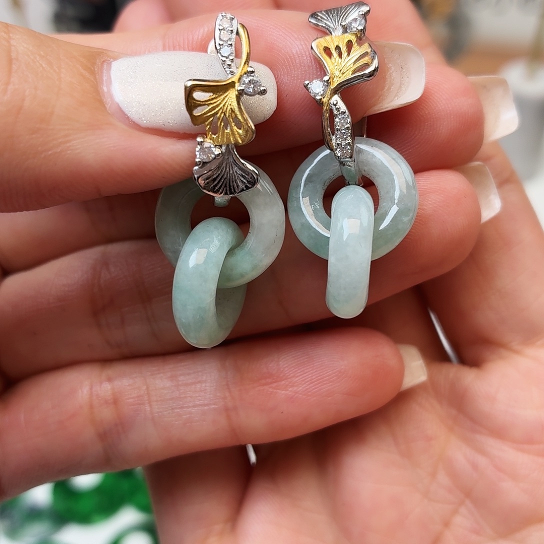 翡翠银S925镶嵌耳饰