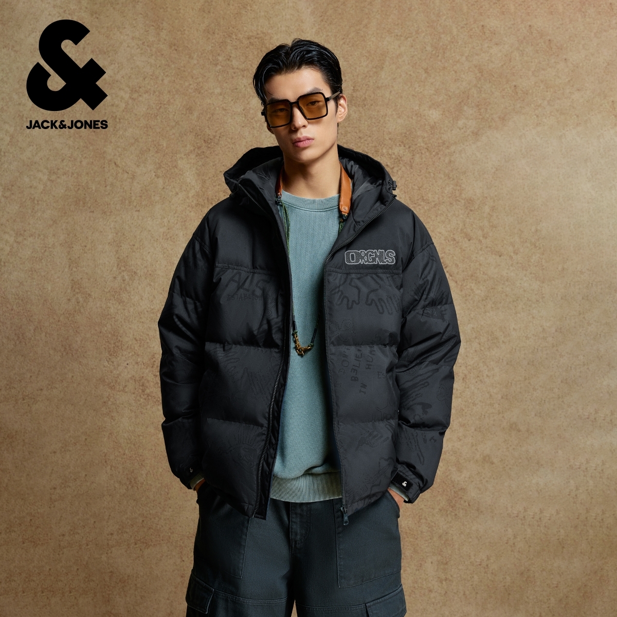 杰克琼斯秋冬款男士连帽羽绒服外套刺绣廓形保暖老钱风男装高级感