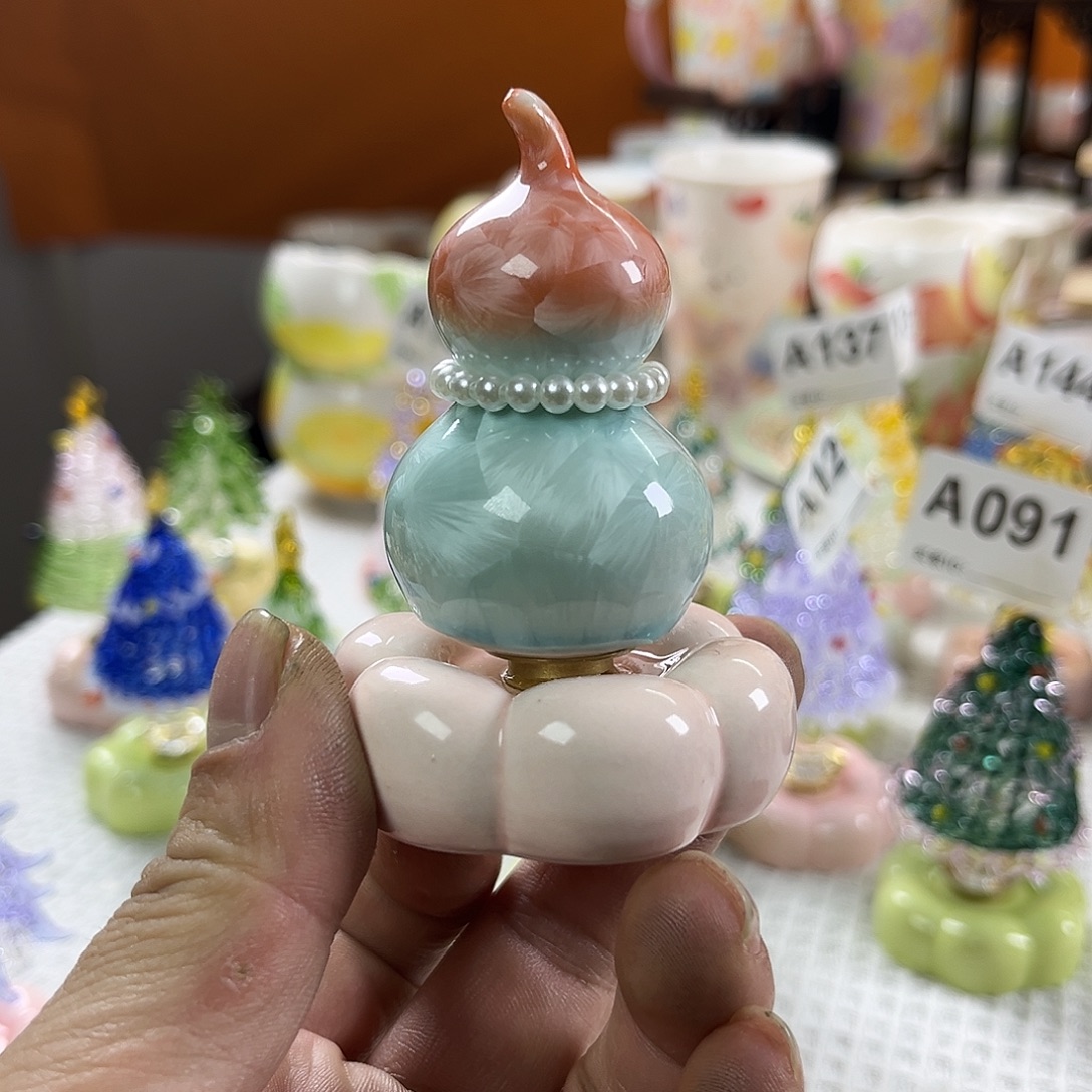 陶景德镇陶瓷底座转转上橙下兰