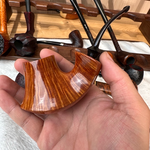 石楠木手工烟斗3毫米烟道火山烟斗，满火焰纹烟斗