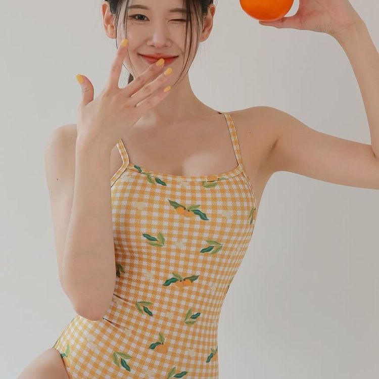 《金桔夏日》少女感甜妹儿风竞速女士连体三角泳衣露背性感显瘦