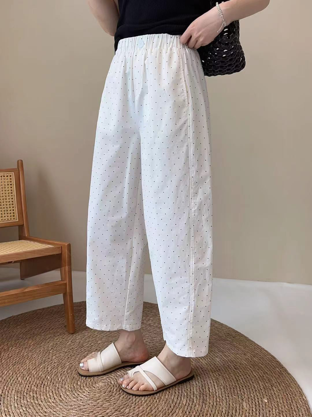 美美推荐 69851 波点裤夏季新松紧腰显瘦百搭休闲宽松薄款气球裤