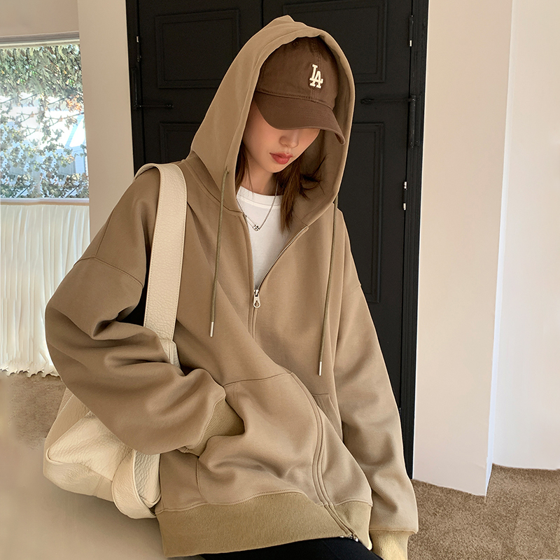 秋冬外套女宽松连帽卫衣2025新款爆款高个子百搭慵懒风休闲开衫潮