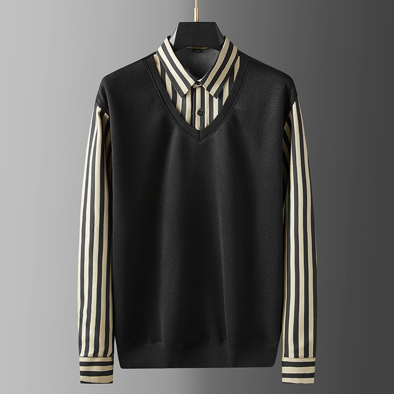 9058 男式加大加肥加绒针织假两件打底衫