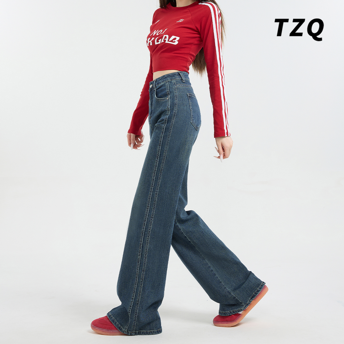 【露露老师】美式复古阔腿加绒牛仔裤女款爆款2025新款高腰拖地裤子