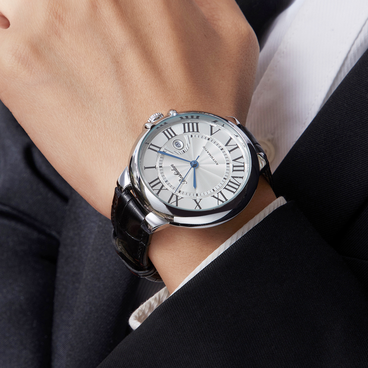 时尚蓝泡泡大表盘日历男士防水休闲皮带男表9118G-T