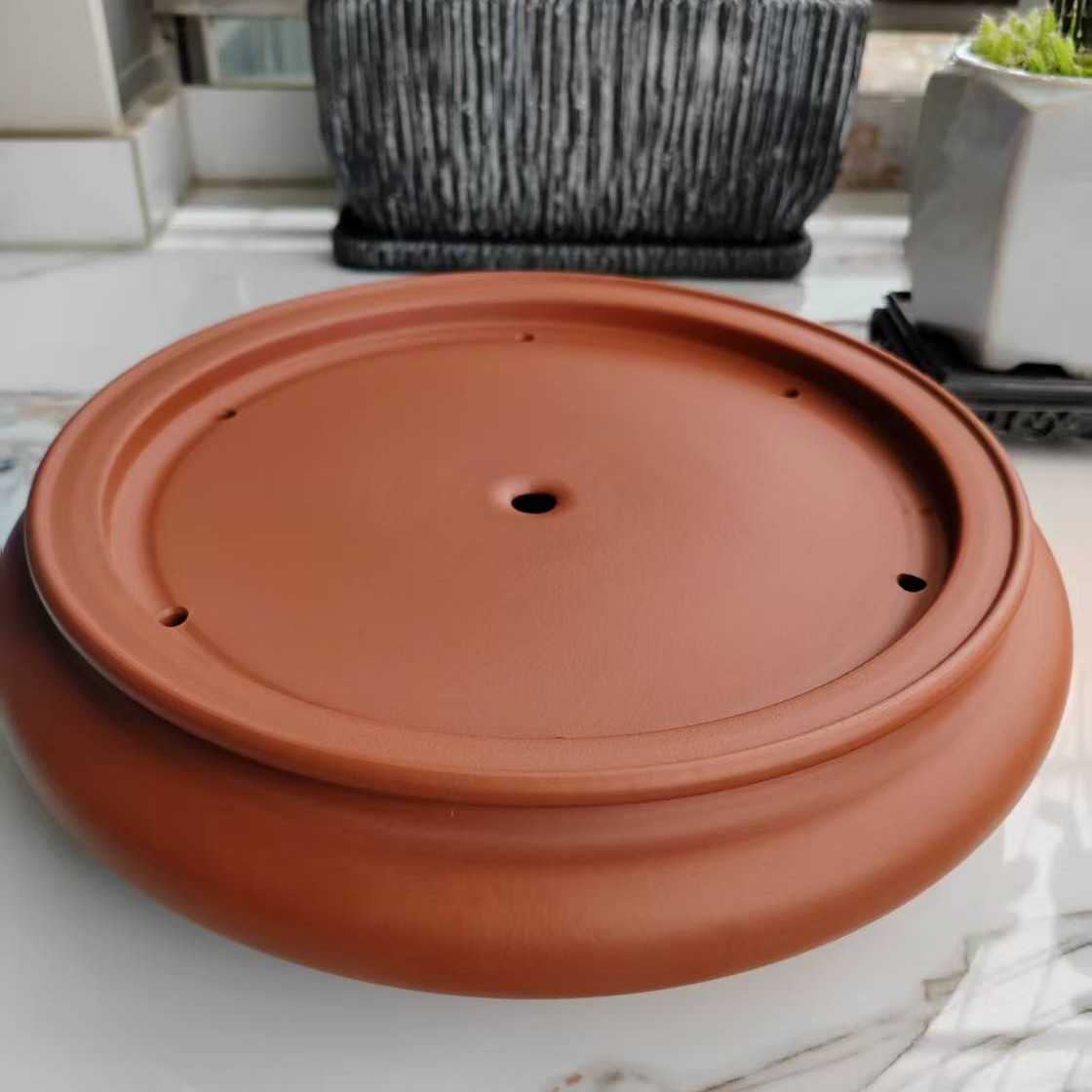 朱泥圆形茶盘家用工夫茶具存水储水型茶海台12寸直径27厘米