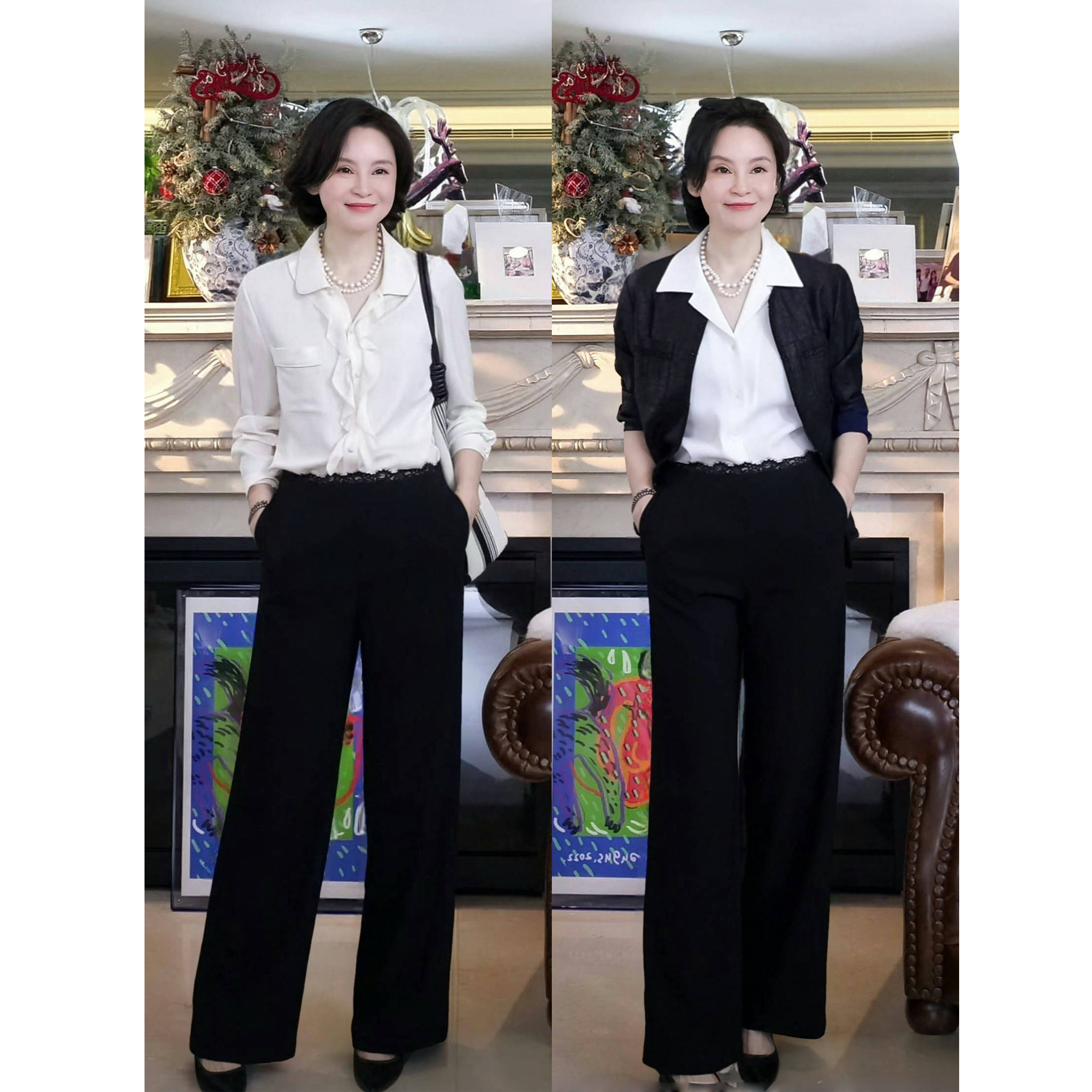 我是摩羯 女神裤 醋酸混纺时尚百搭蕾丝花边直筒裤