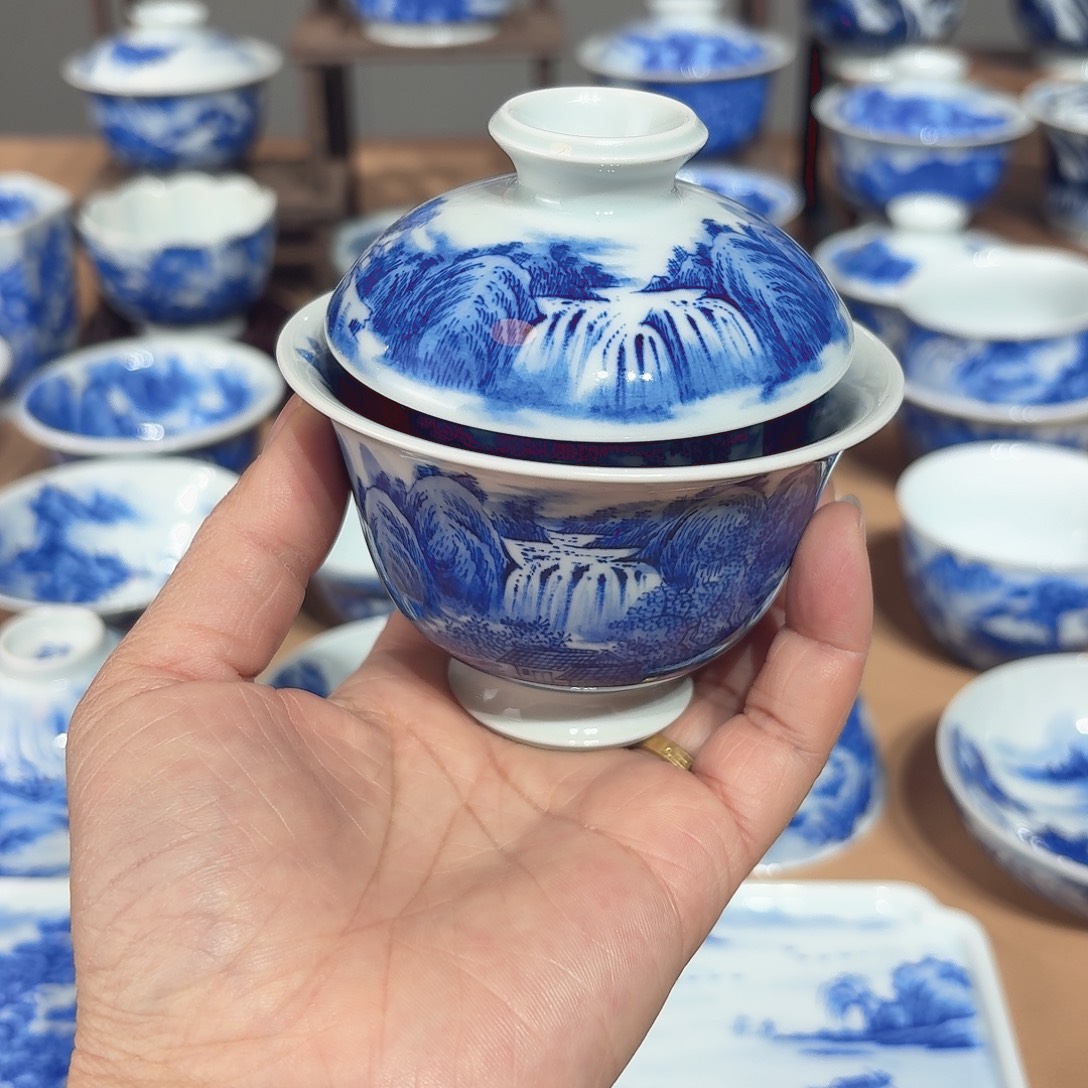 天***！景德镇纯手绘盖碗单杯