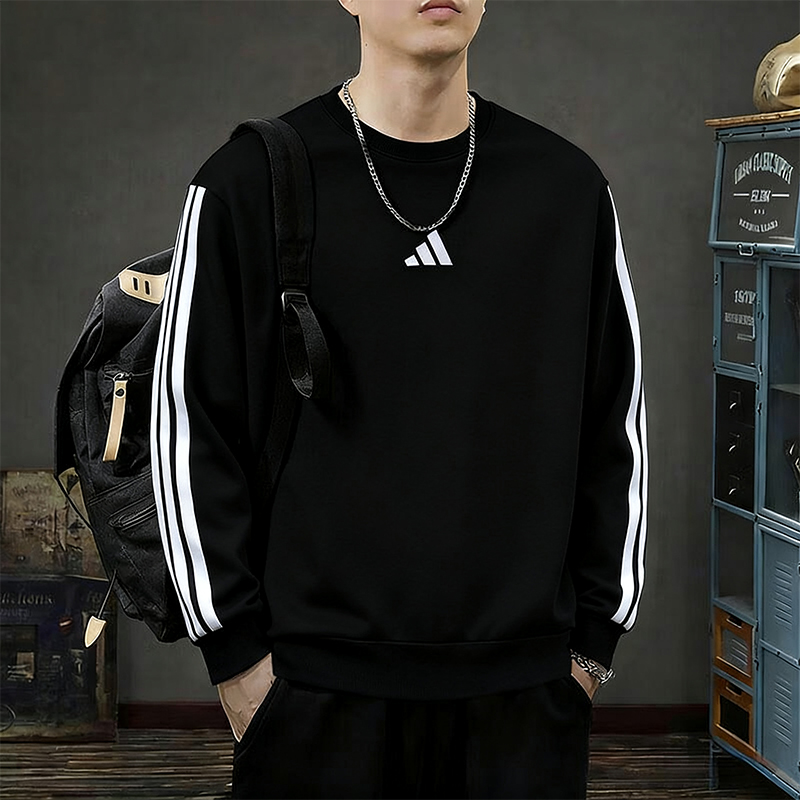 adidas阿迪达斯卫衣男装2025新款三条纹圆领休闲服健身训练套头衫