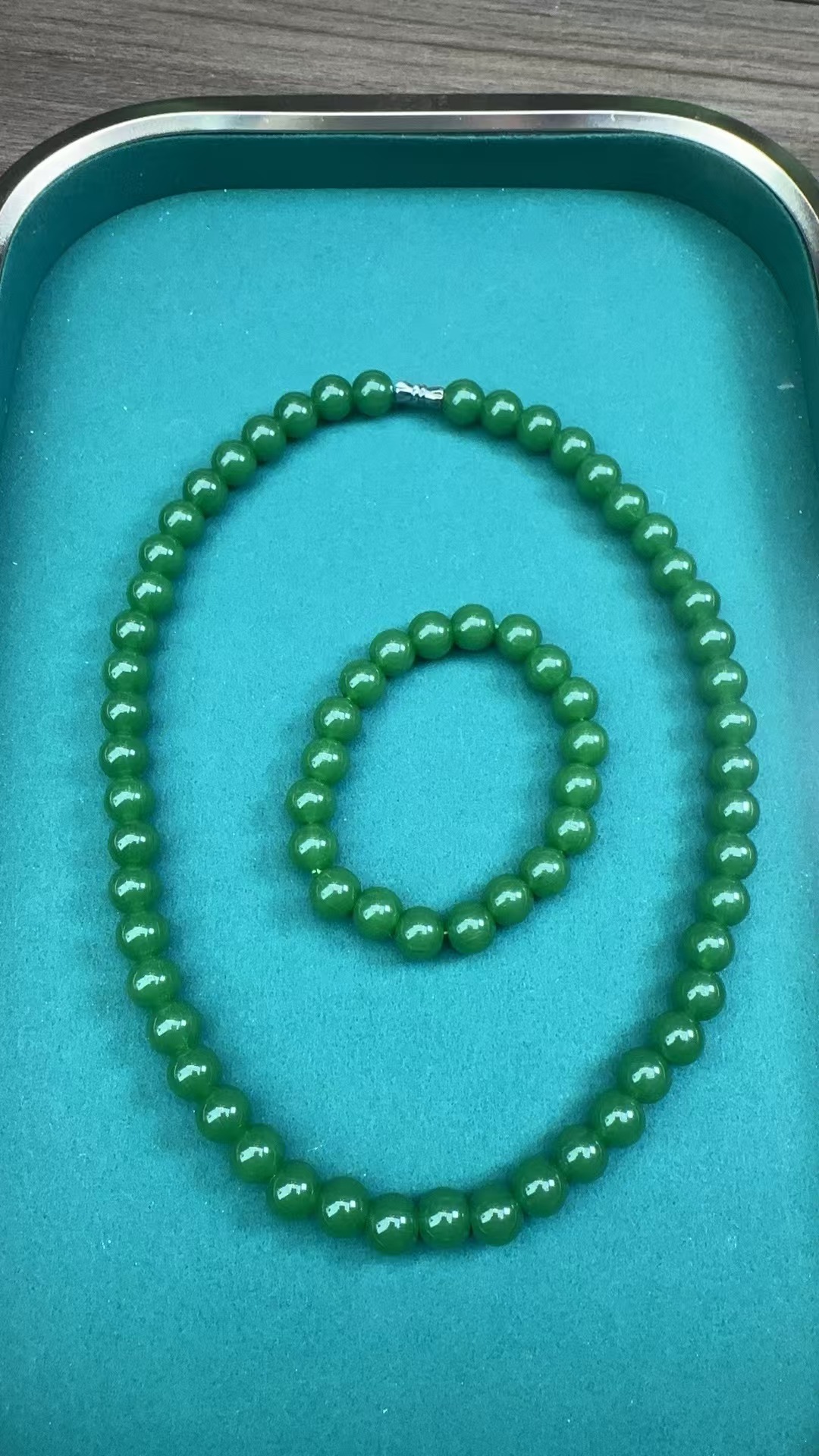 A57和田玉碧玉手串加项链两件套10mm