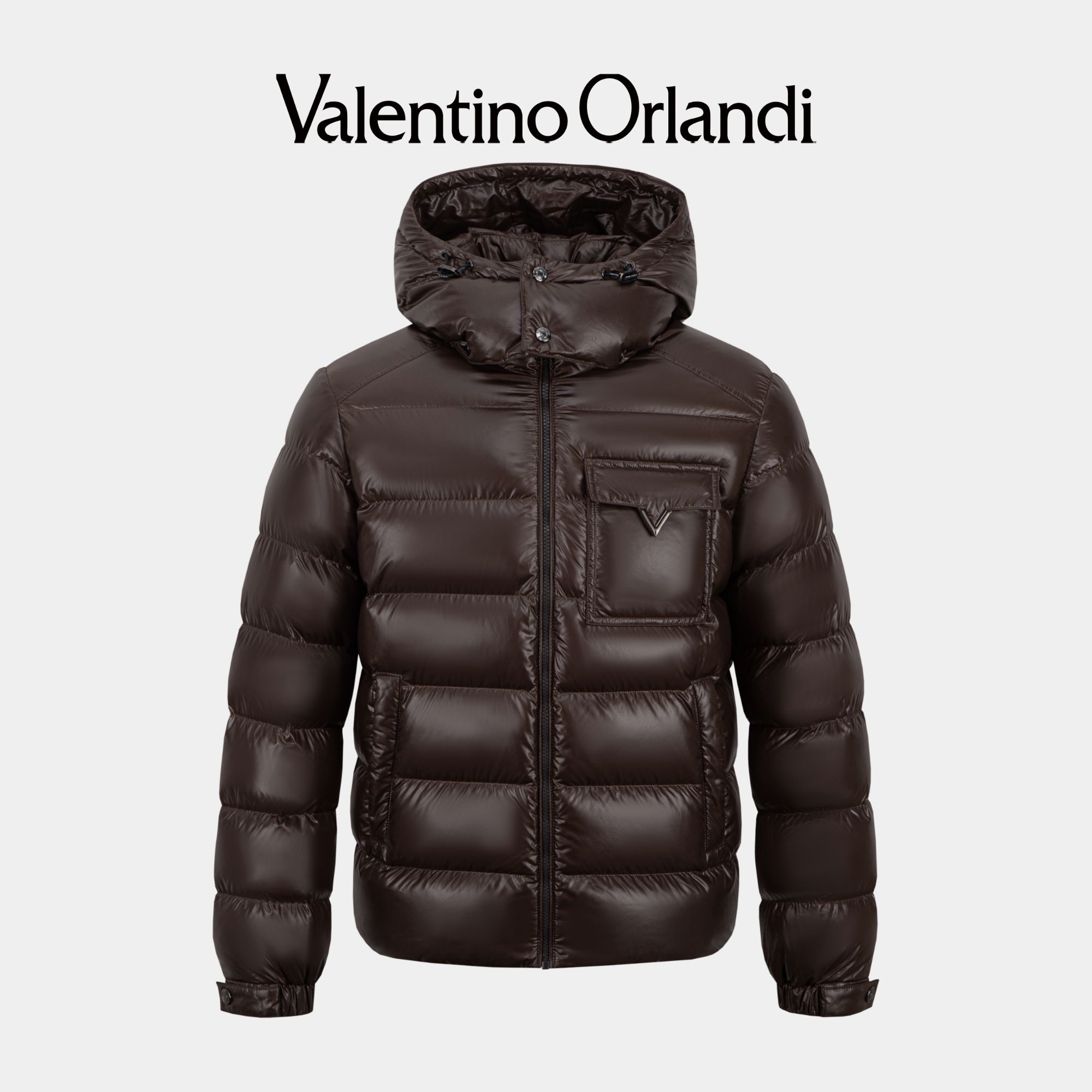 Valentino orlandi男士冬季B版简约百搭金属V标可脱卸帽羽绒服