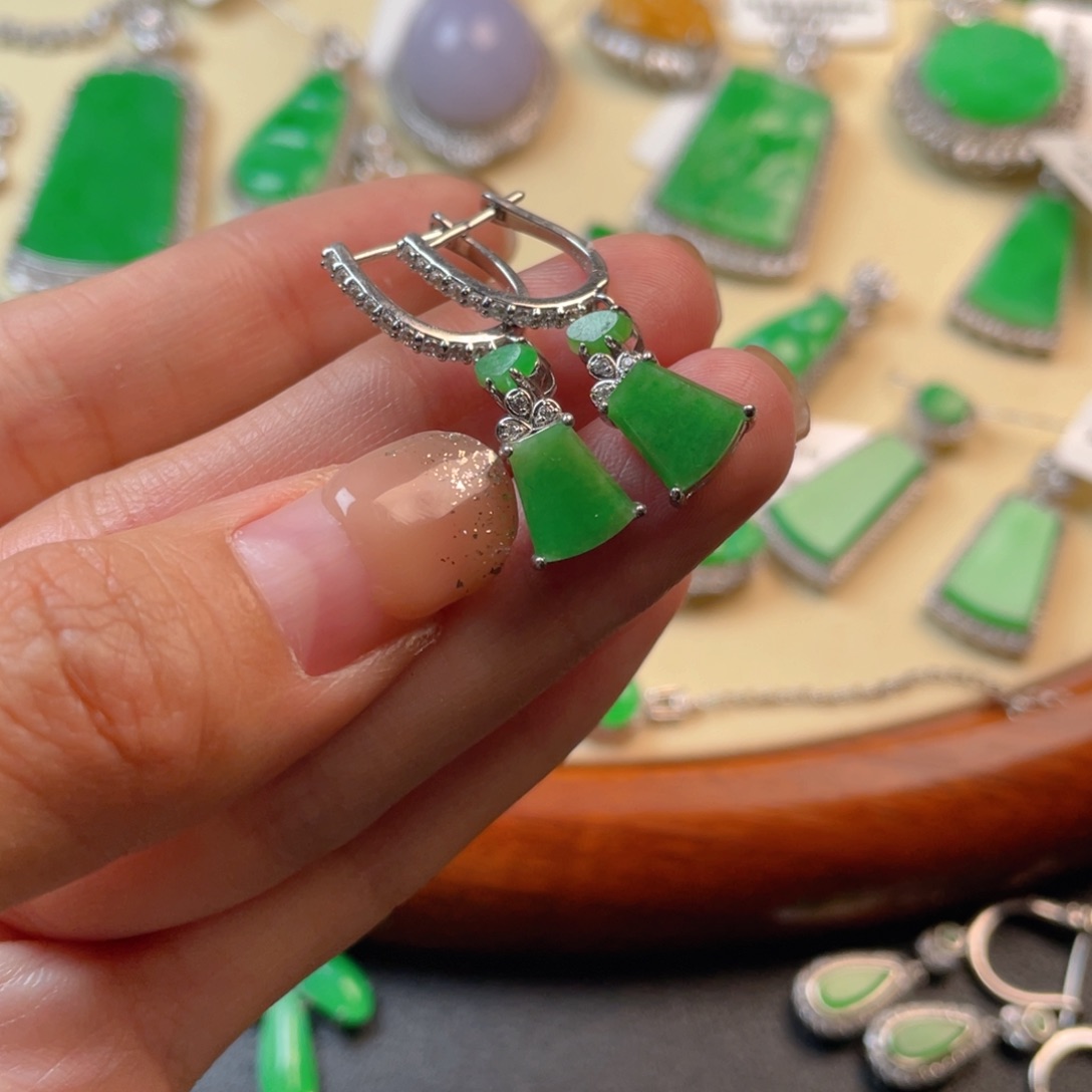 翡翠吊坠(不含链)银S925镶嵌耳坠