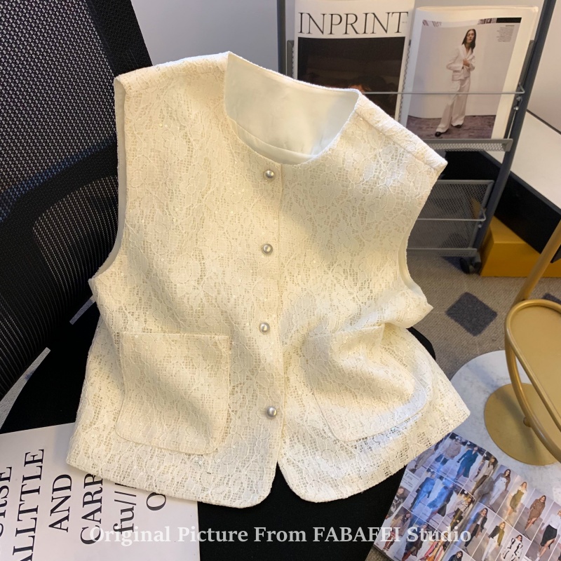 新中式蕾丝提花坎肩马甲女2025春季新款超好看高级感马夹开衫外套