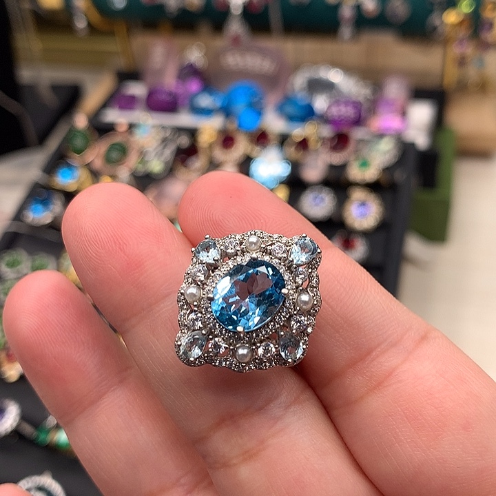 托帕石戒指银S925镶嵌