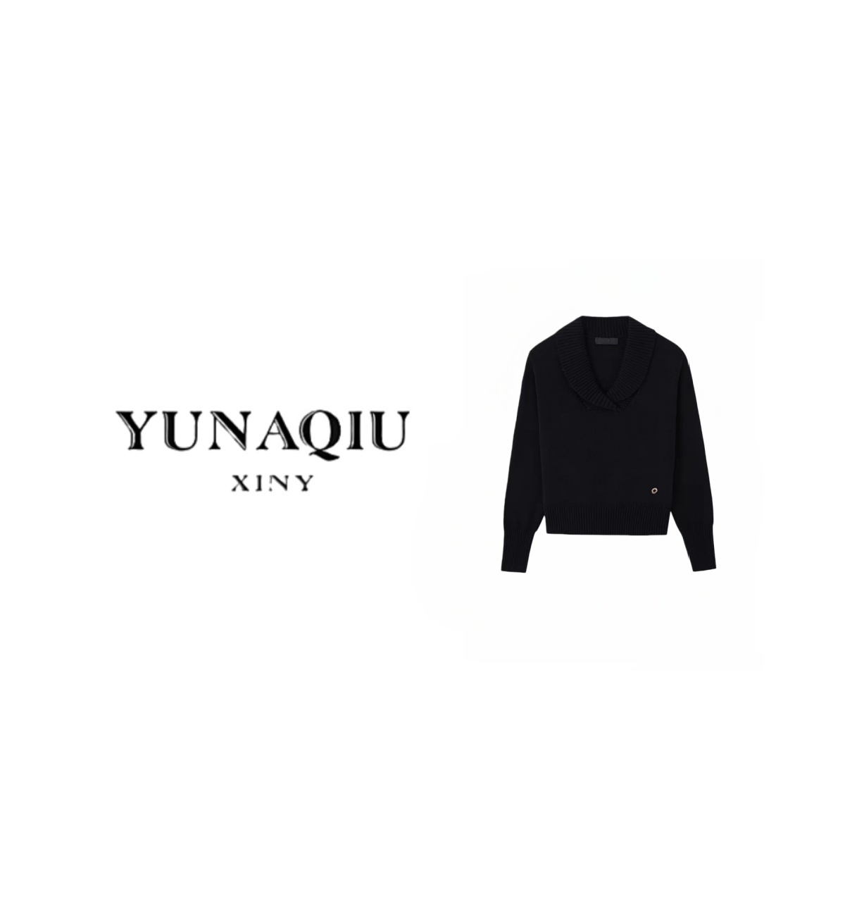 YUNAQIU-翻领纯黑色超绝版型基础款毛针织衫#11896